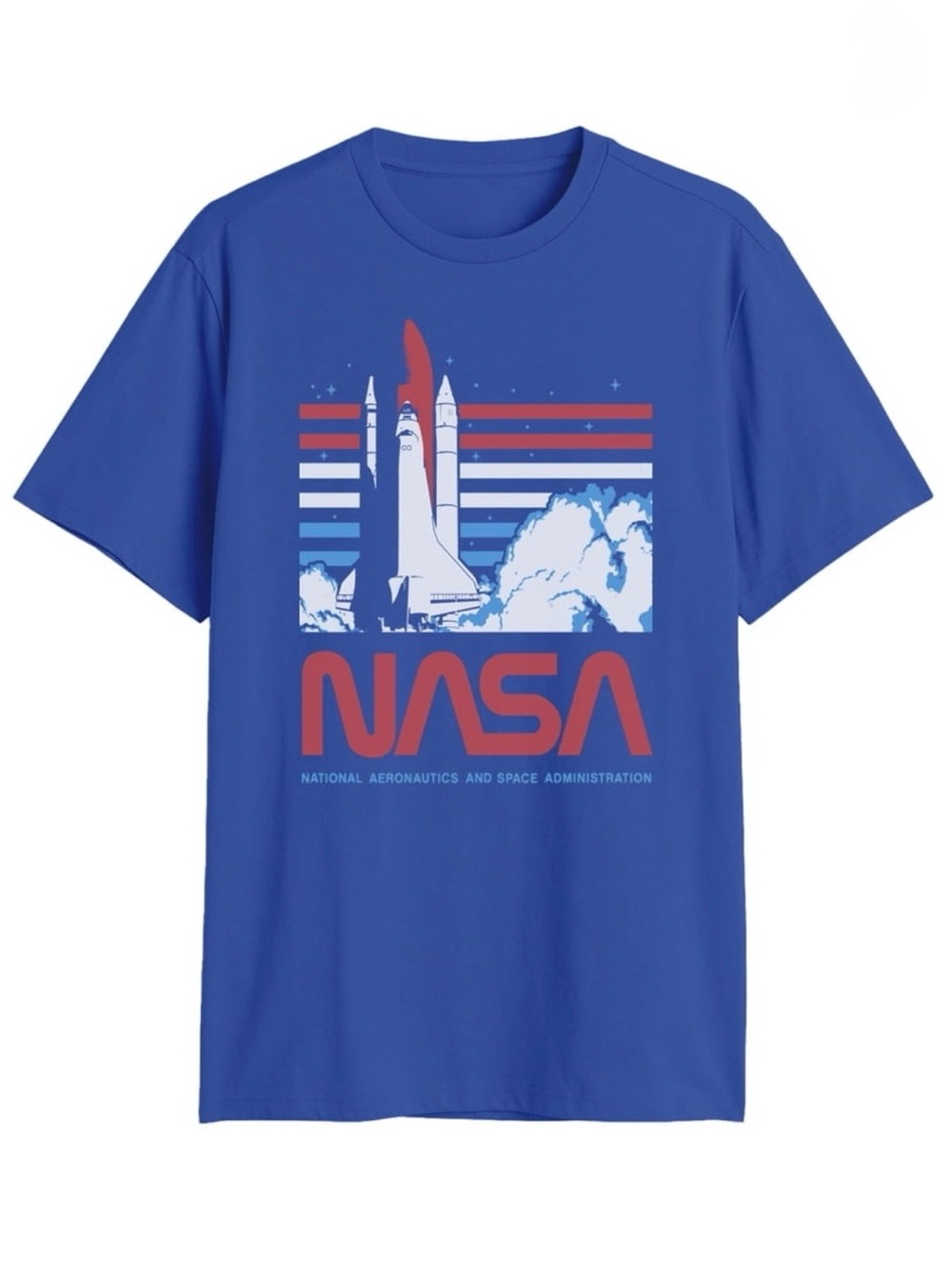 NEW MAD Engine Blue Short Sleeve Tee with Red & White NASA Shuttle Graphic
